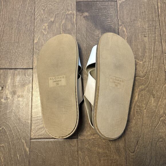 ALOHAS‎ Marshmallow Leather Criss Cross Sandals Tan & White Colorblock Size 39 - Picture 7 of 7